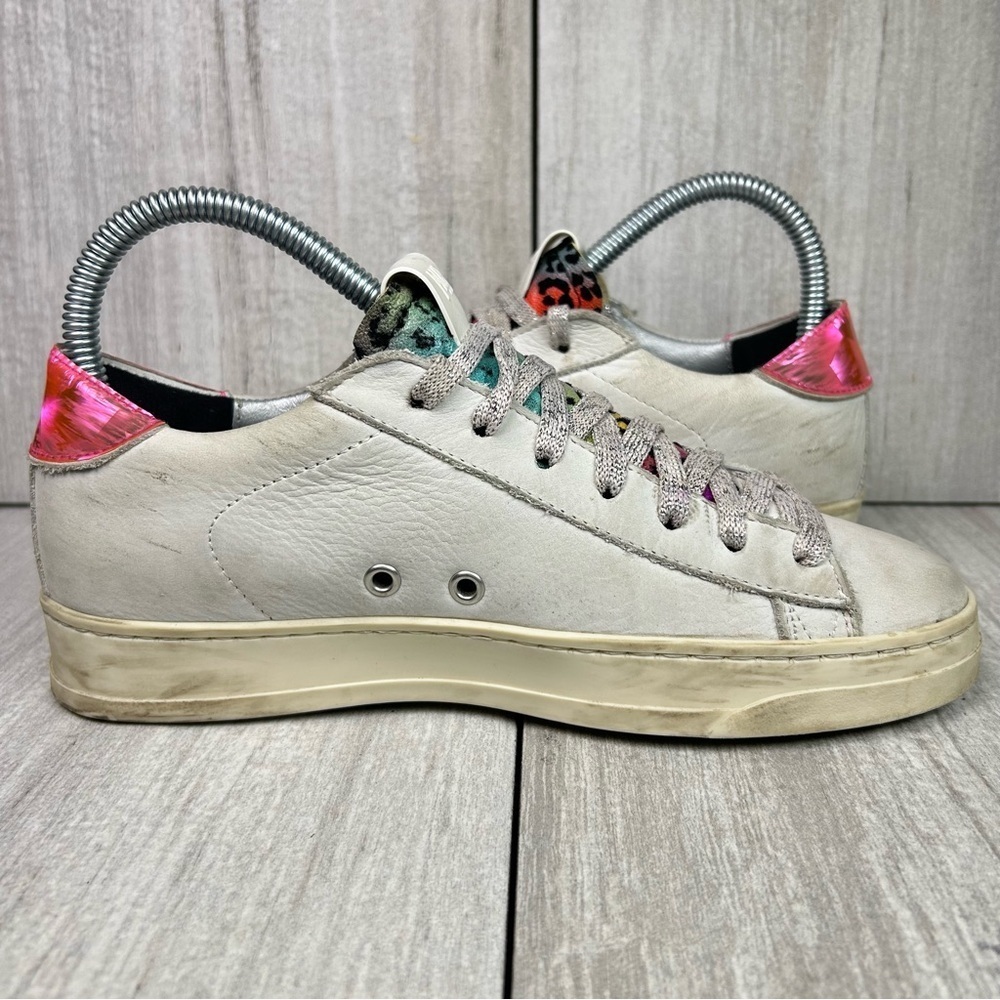 P448 Jack White Pink Leather Leopard Print Low Top Sneaker Womens Size 7 EUR 37 - Picture 4 of 12